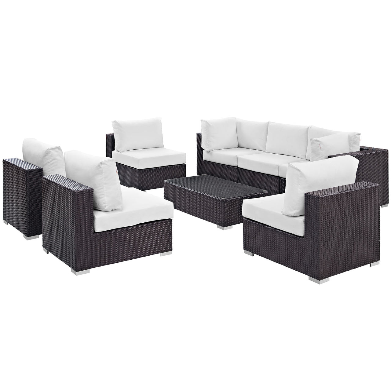 Conversation 8-Piece Alfresco Sectional Set, Espresso & White