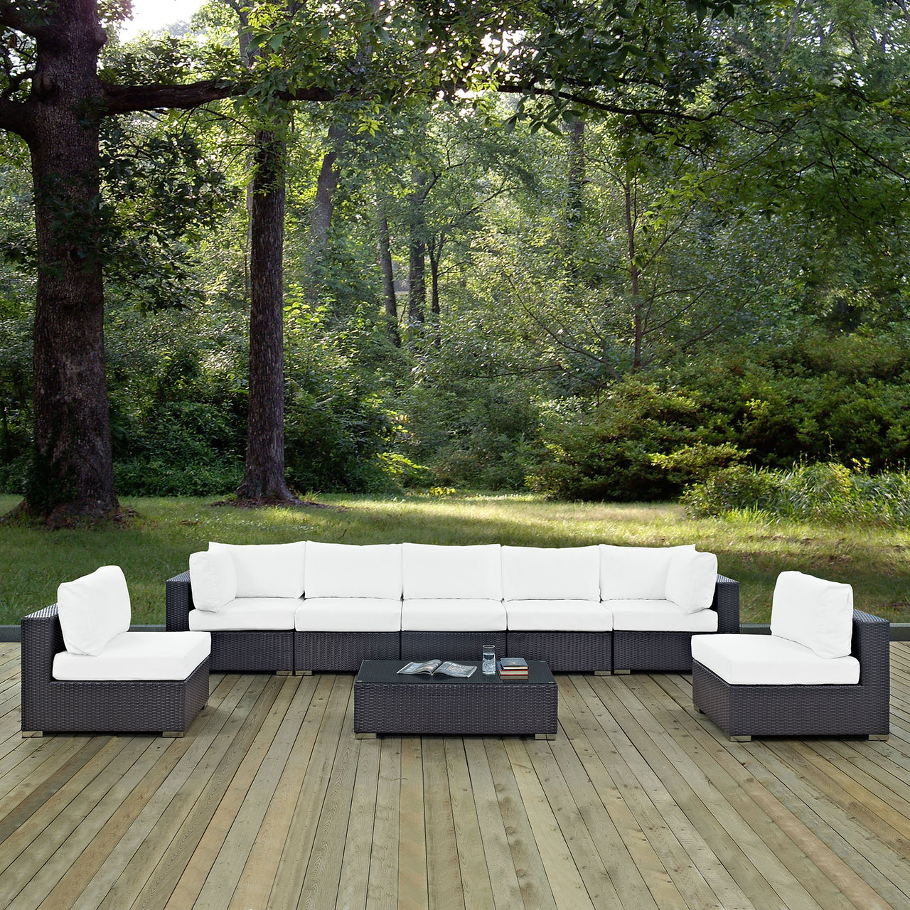 Conversation 8-Piece Alfresco Sectional Set, Espresso & White