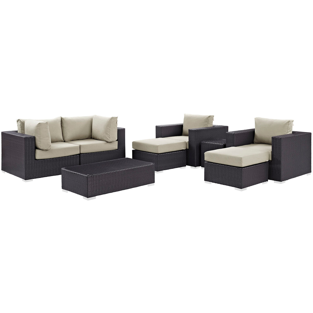 Convene 8 Piece Outdoor Patio Sectional Set, Espresso & Beige