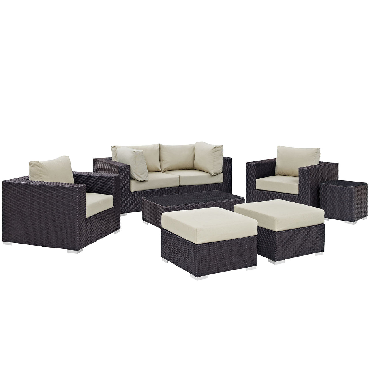 Convene 8 Piece Outdoor Patio Sectional Set, Espresso & Beige