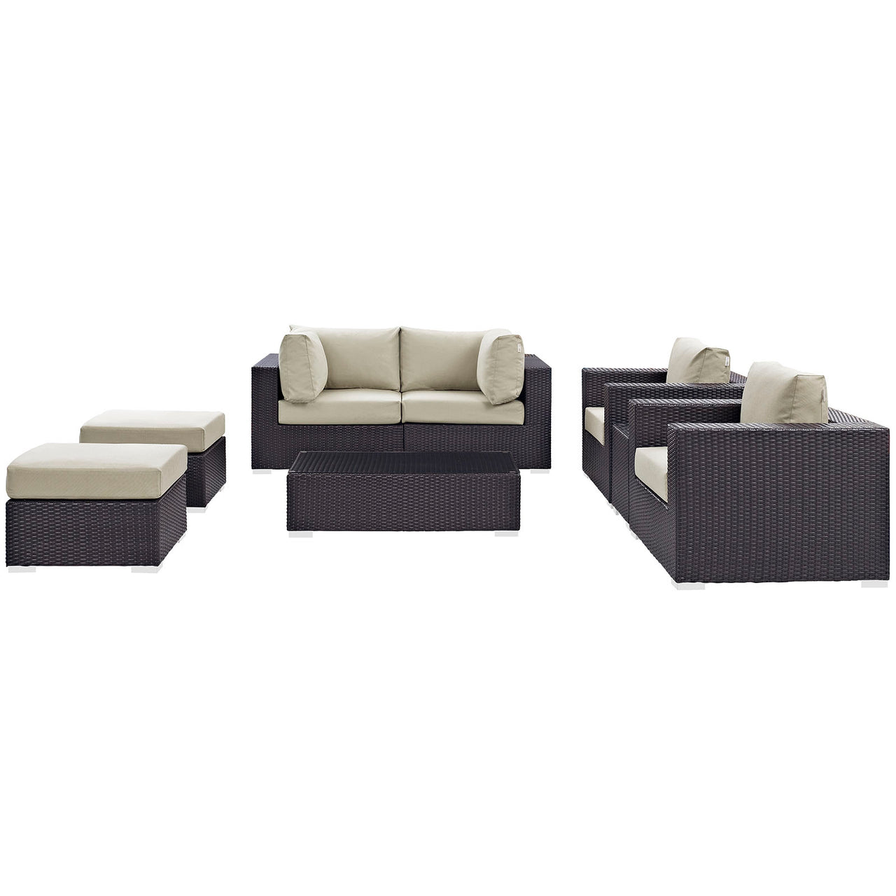 Convene 8 Piece Outdoor Patio Sectional Set, Espresso & Beige