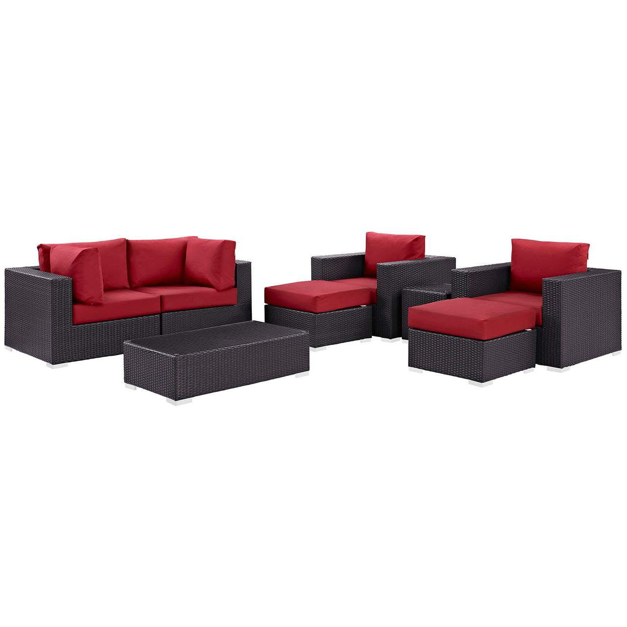 Conversation 8-Piece Alfresco Sectional Set, Espresso & Red