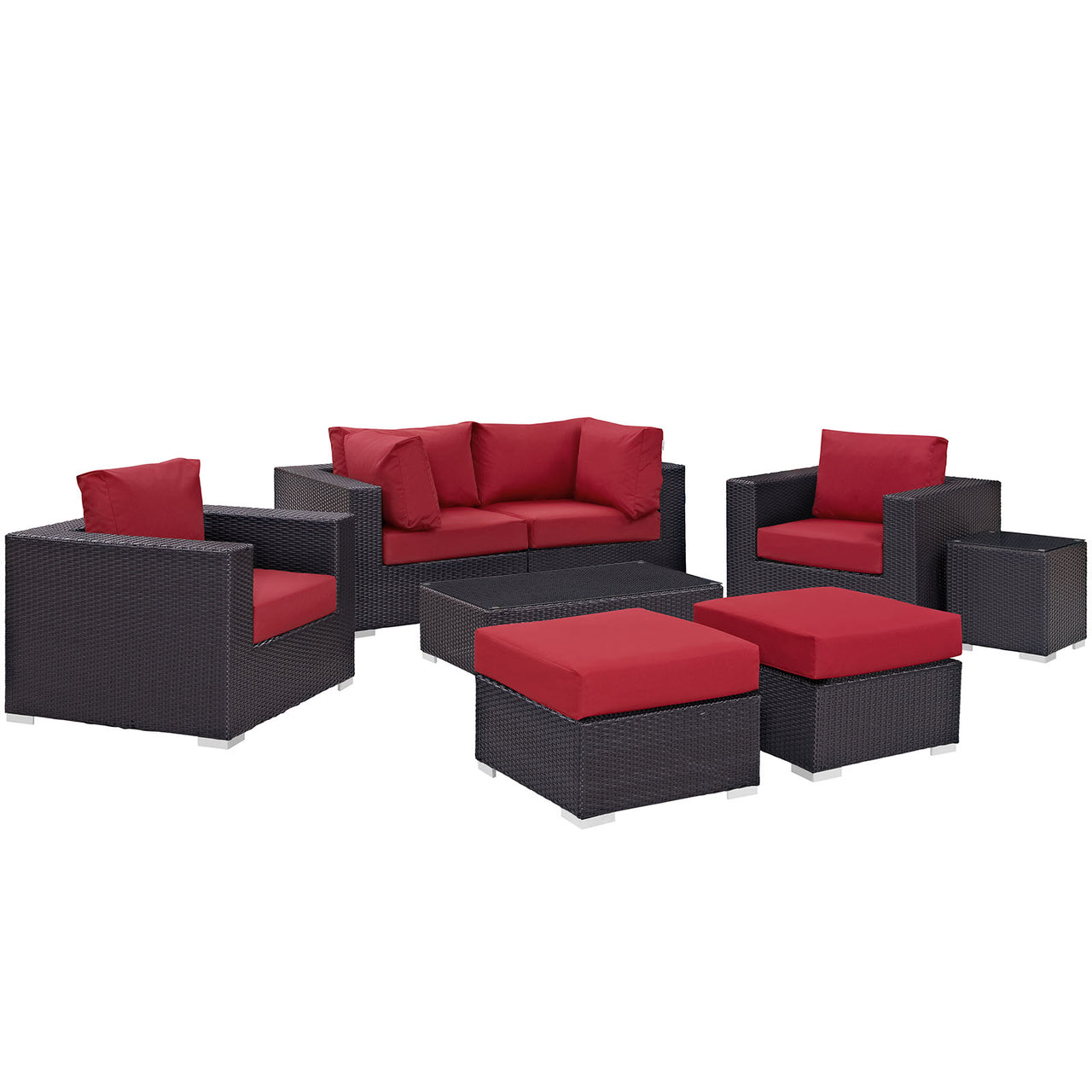 Conversation 8-Piece Alfresco Sectional Set, Espresso & Red