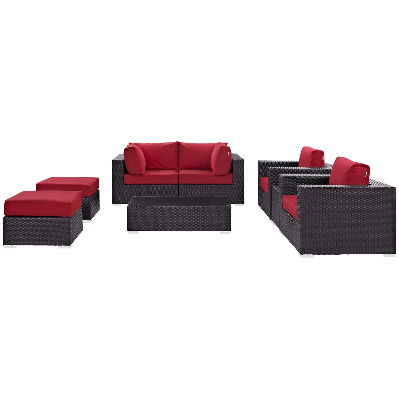 Conversation 8-Piece Alfresco Sectional Set, Espresso & Red