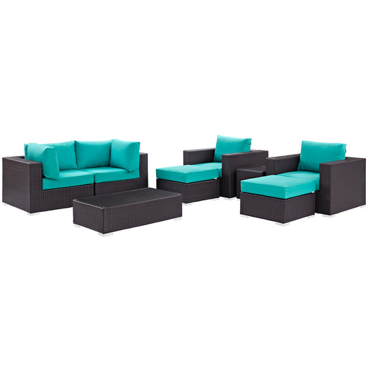 Conversation 8-Piece Alfresco Sectional Set, Espresso & Turquoise