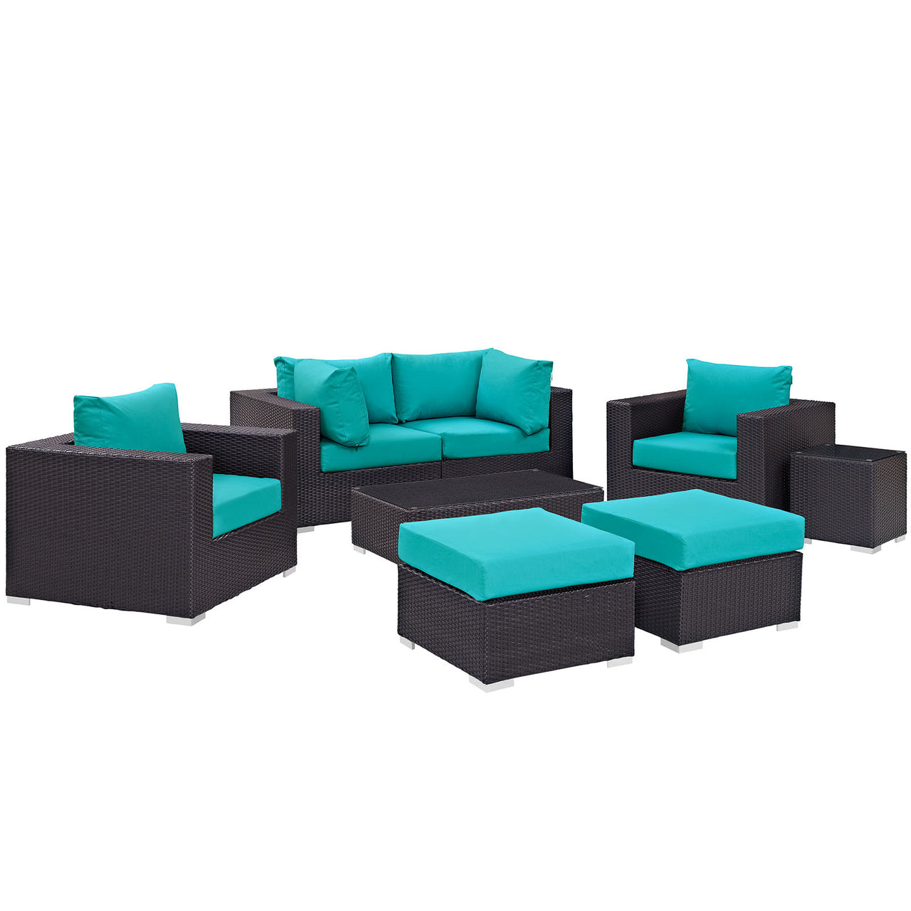 Conversation 8-Piece Alfresco Sectional Set, Espresso & Turquoise