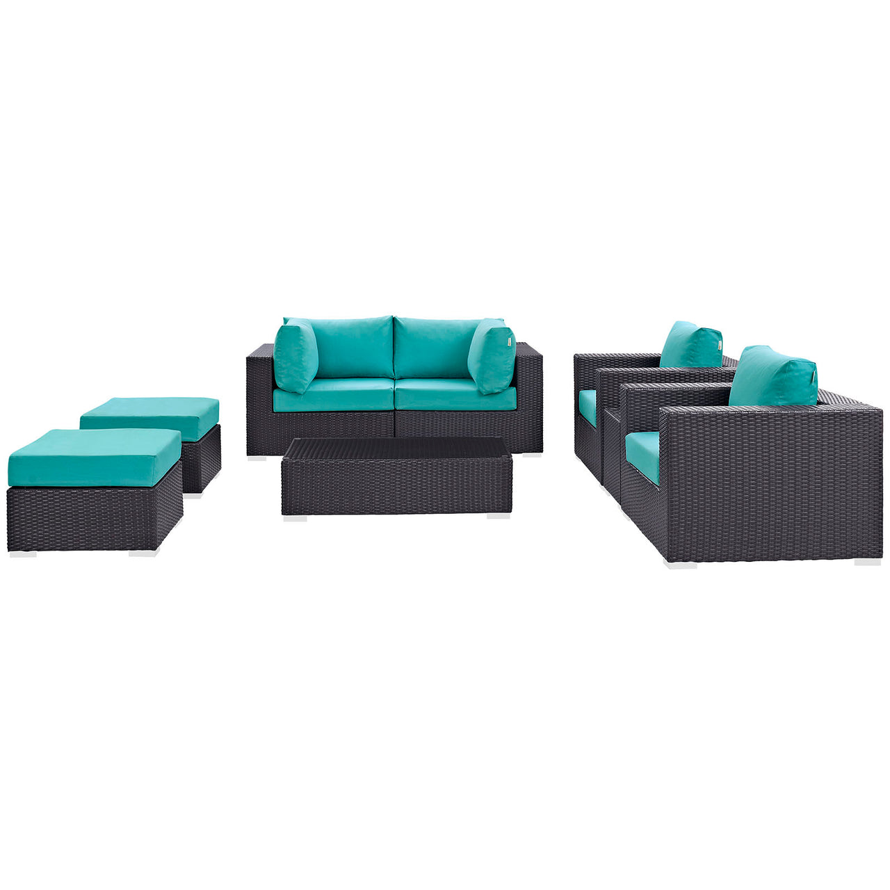 Conversation 8-Piece Alfresco Sectional Set, Espresso & Turquoise