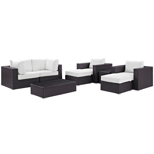 Conversation 8-Piece Alfresco Sectional Set, Espresso & White