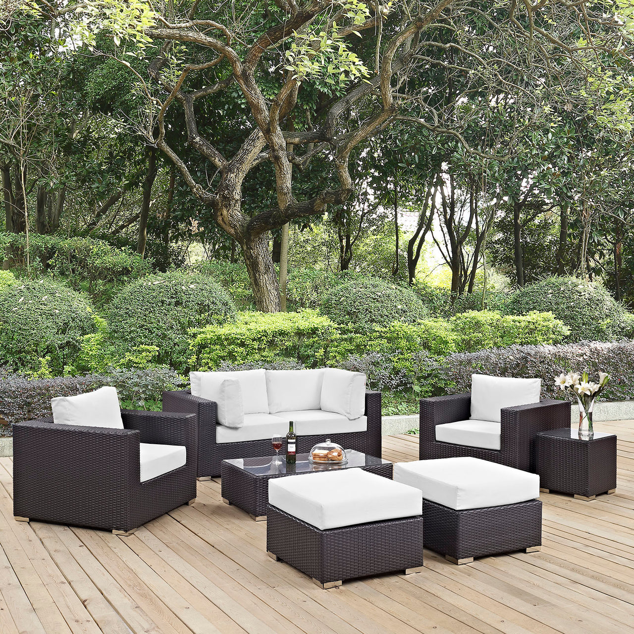 Convene 8 Piece Outdoor Patio Sectional Set, Espresso & White