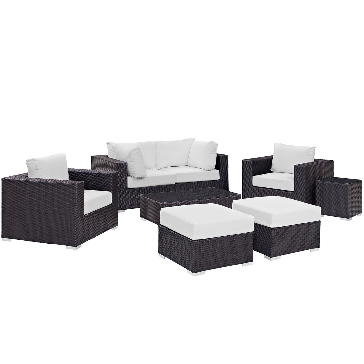 Convene 8 Piece Outdoor Patio Sectional Set, Espresso & White
