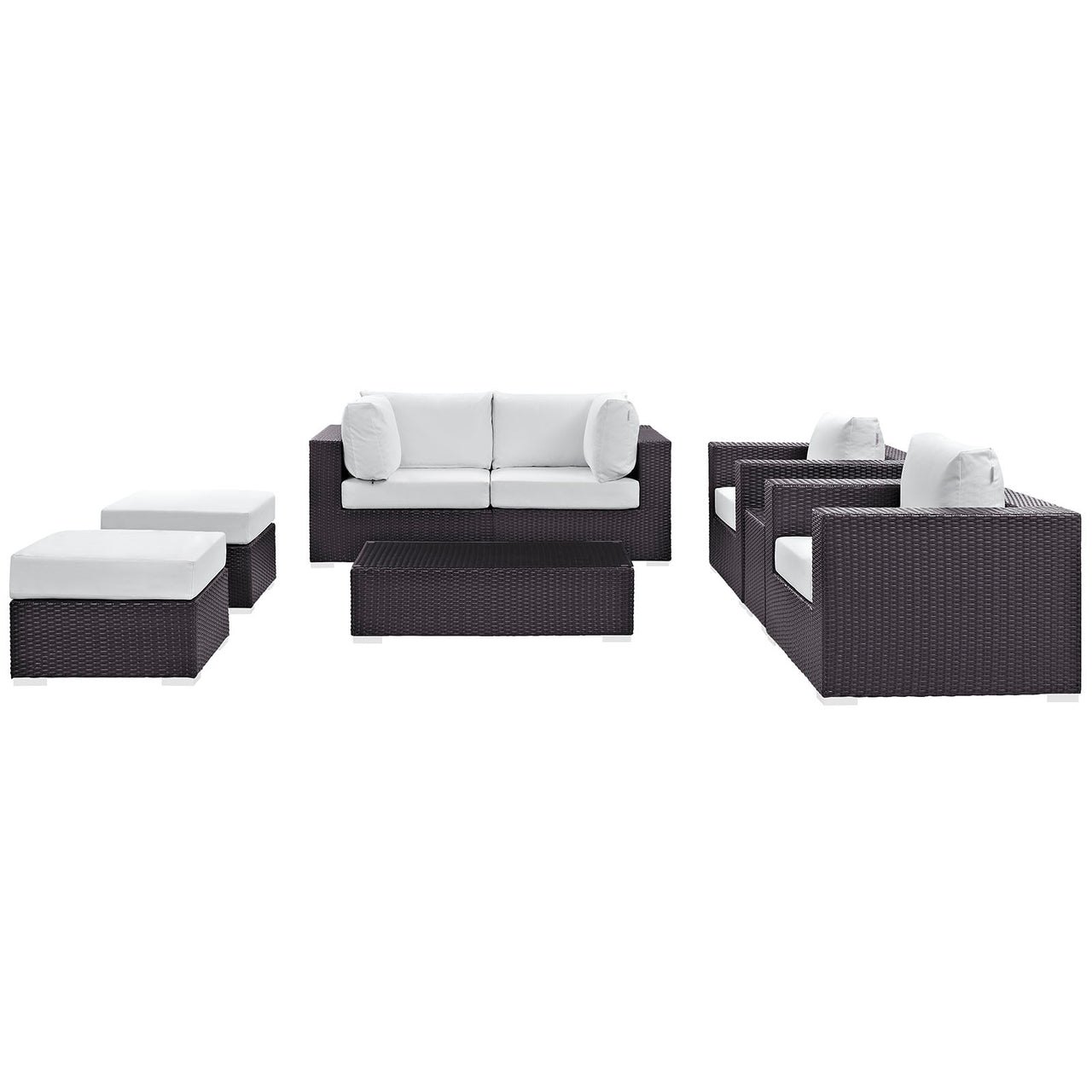 Convene 8 Piece Outdoor Patio Sectional Set, Espresso & White