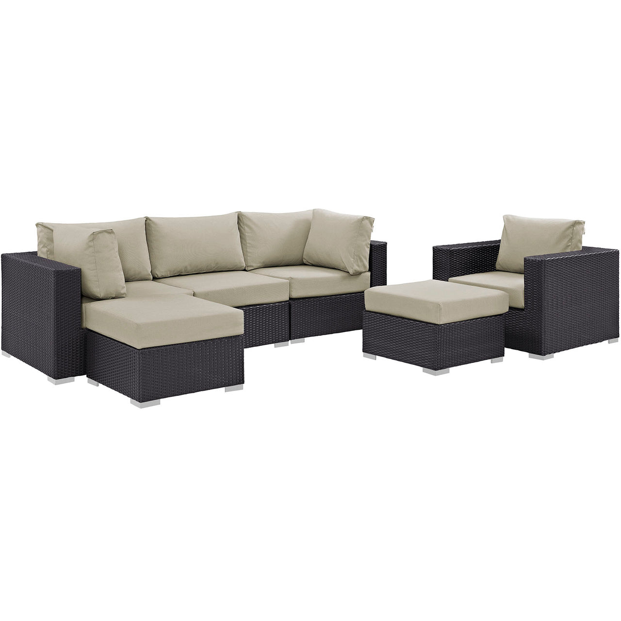 Conversation 6-Piece Alfresco Sectional Set, Espresso & Beige