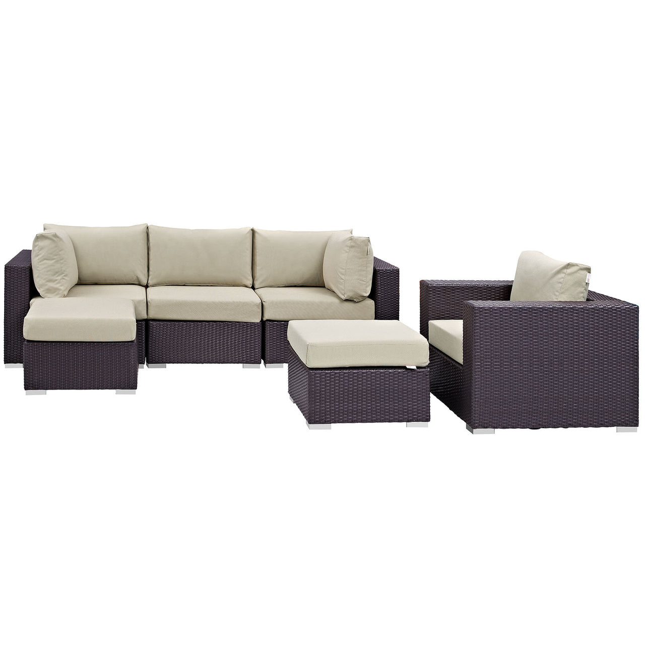 Conversation 6-Piece Alfresco Sectional Set, Espresso & Beige