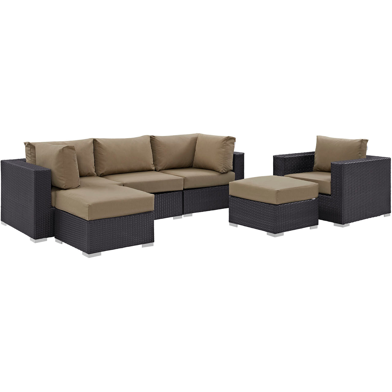 Convene 6 Piece Outdoor Patio Sectional Set, Espresso & Mocha
