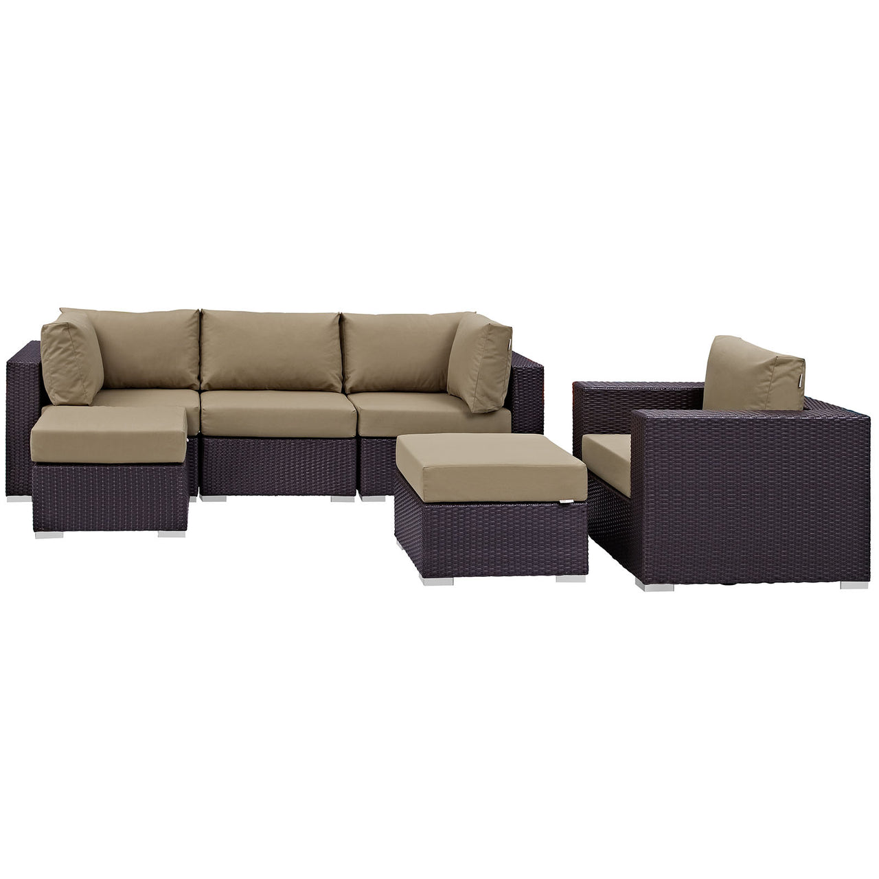 Convene 6 Piece Outdoor Patio Sectional Set, Espresso & Mocha