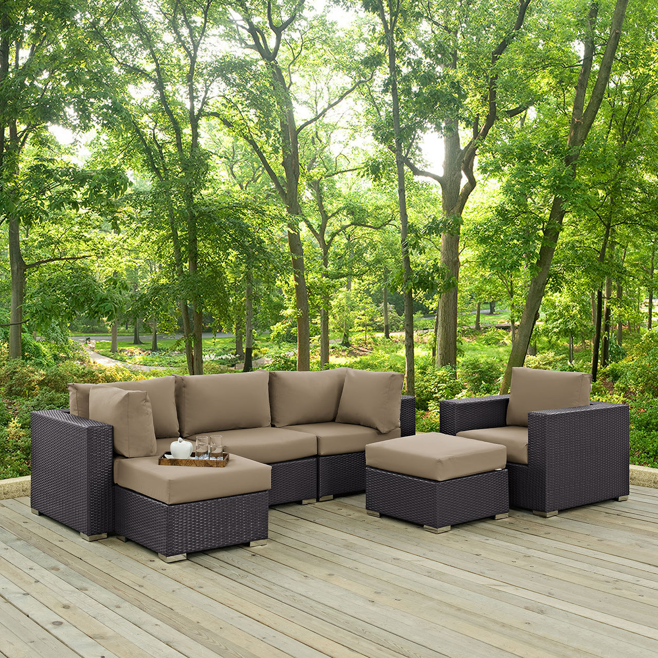 Convene 6 Piece Outdoor Patio Sectional Set, Espresso & Mocha
