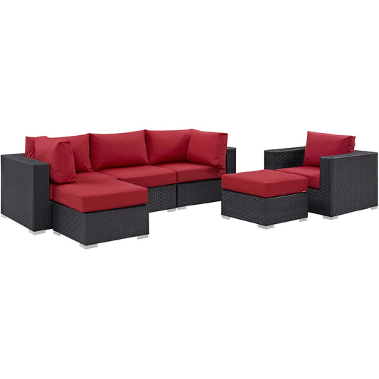 Conversation 6-Piece Alfresco Sectional Set, Espresso & Red