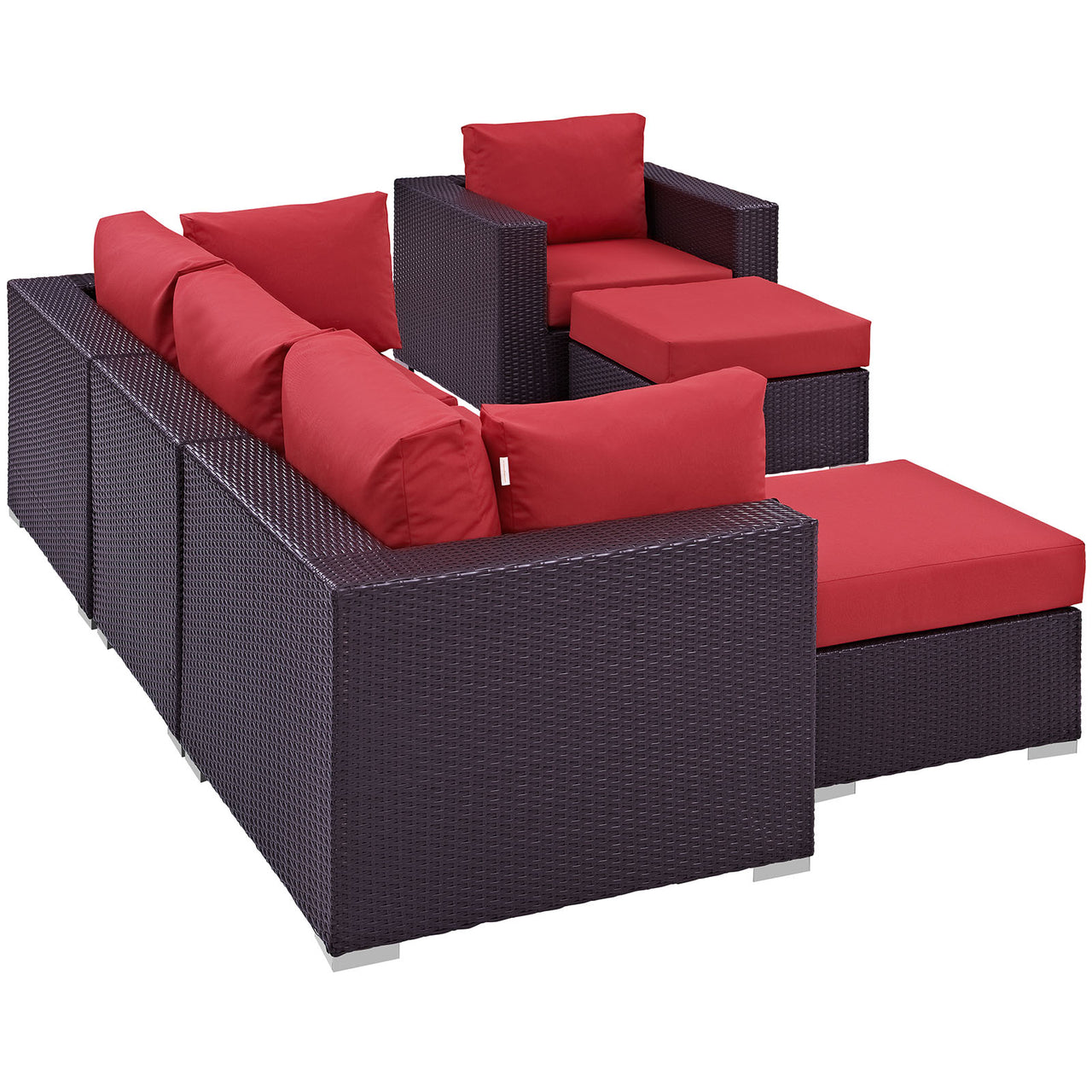 Conversation 6-Piece Alfresco Sectional Set, Espresso & Red