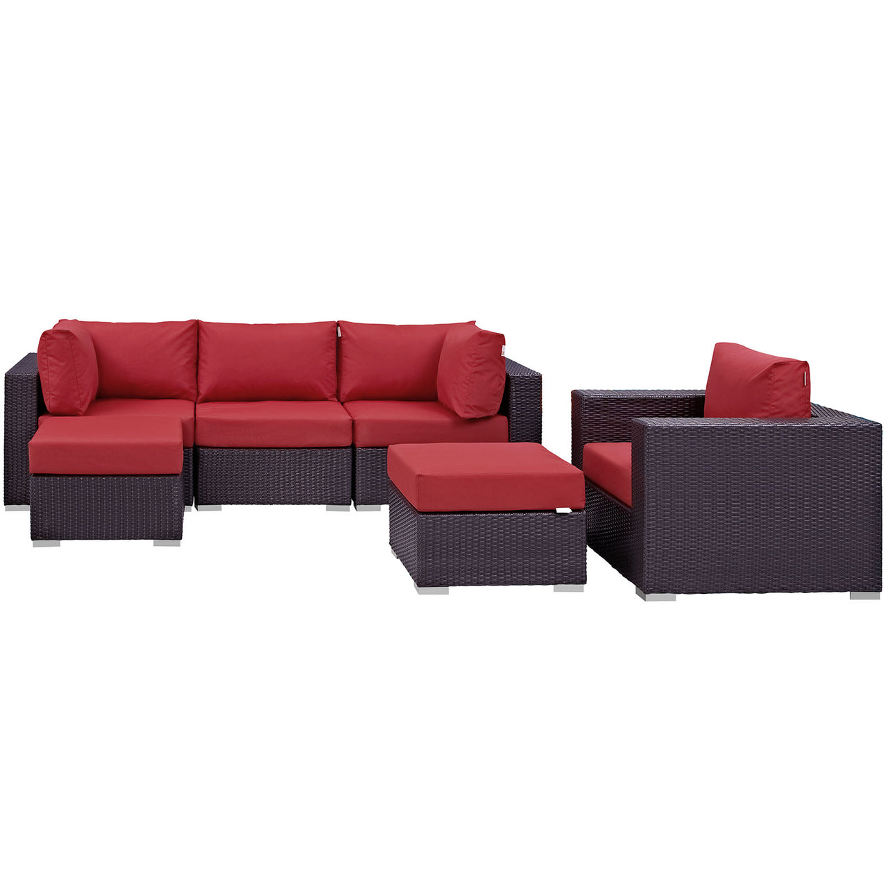 Conversation 6-Piece Alfresco Sectional Set, Espresso & Red