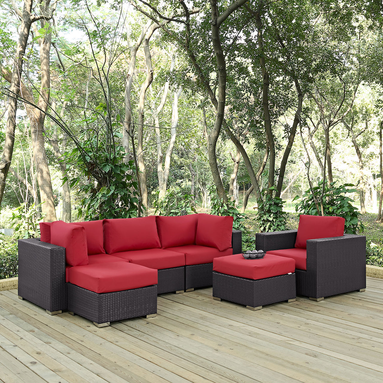 Conversation 6-Piece Alfresco Sectional Set, Espresso & Red