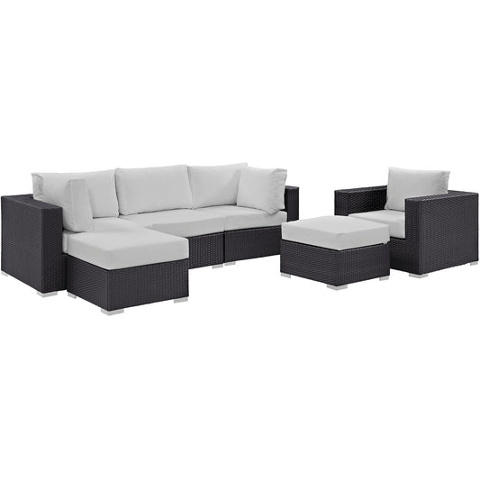 Conversation 6-Piece Alfresco Sectional Set, Espresso & White