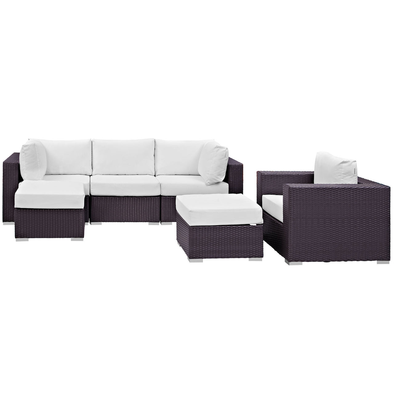 Conversation 6-Piece Alfresco Sectional Set, Espresso & White