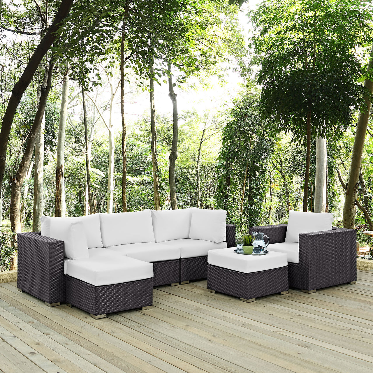Conversation 6-Piece Alfresco Sectional Set, Espresso & White