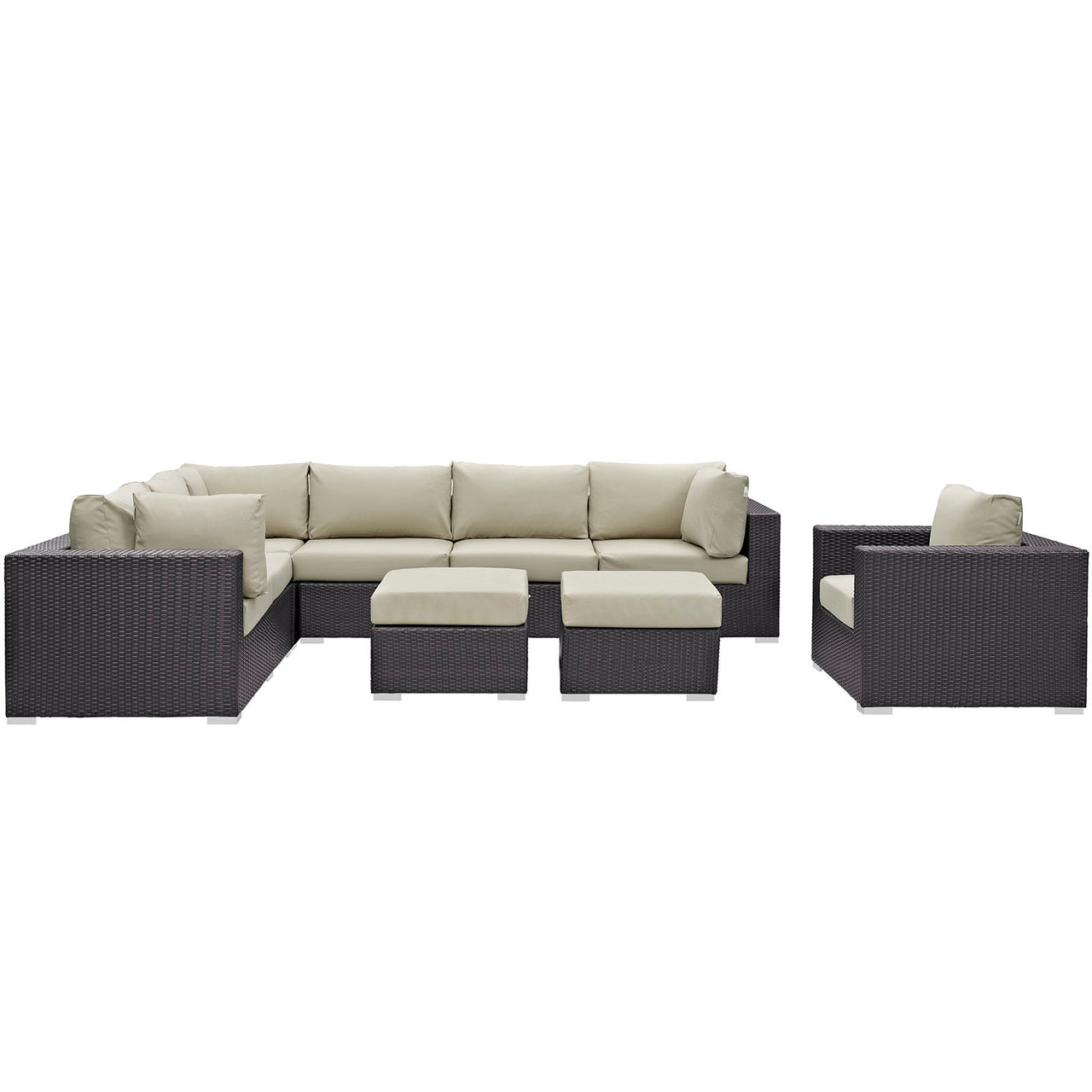 Convene 9 Piece Outdoor Patio Sectional Set, Espresso & Beige