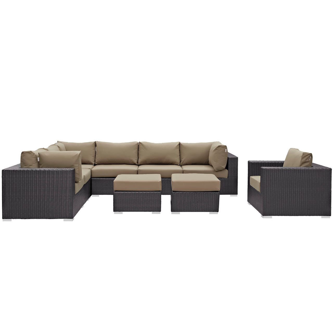 Conversation 9-Piece Alfresco Sectional Set, Espresso & Mocha