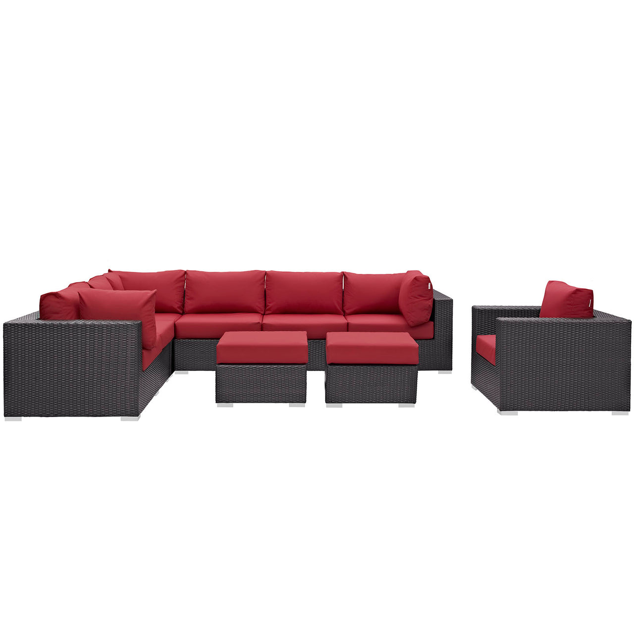 Conversation 9-Piece Alfresco Sectional Set, Espresso & Red