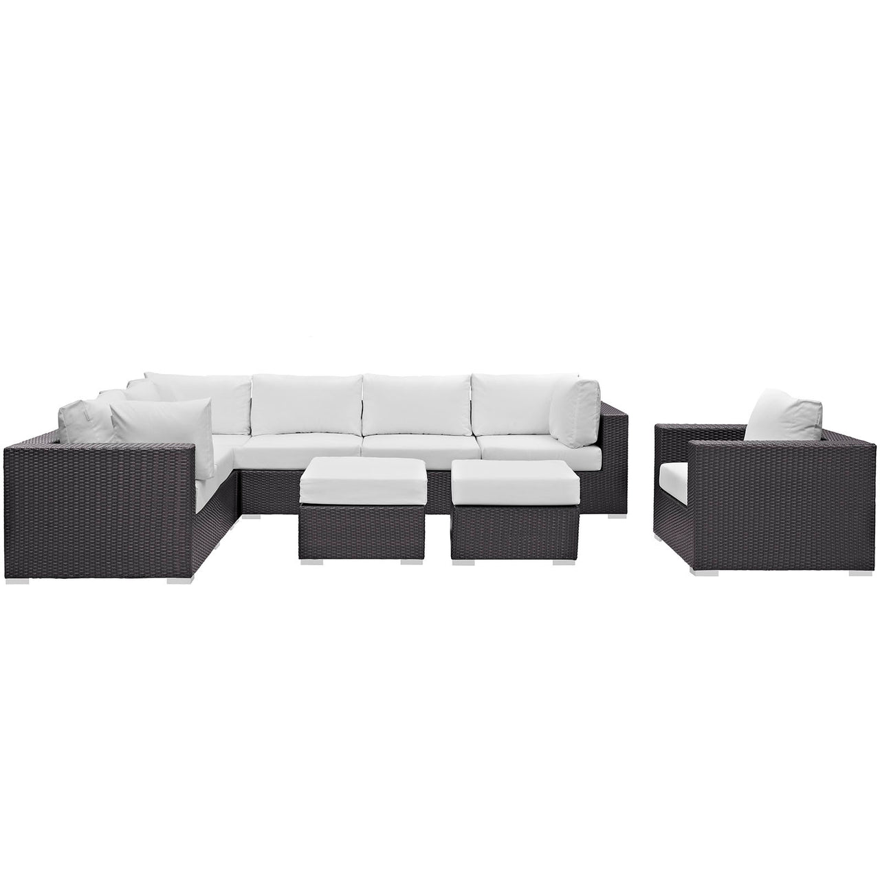 Conversation 9-Piece Alfresco Sectional Set, Espresso & White