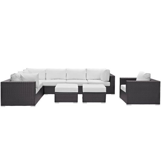 Conversation 9-Piece Alfresco Sectional Set, Espresso & White