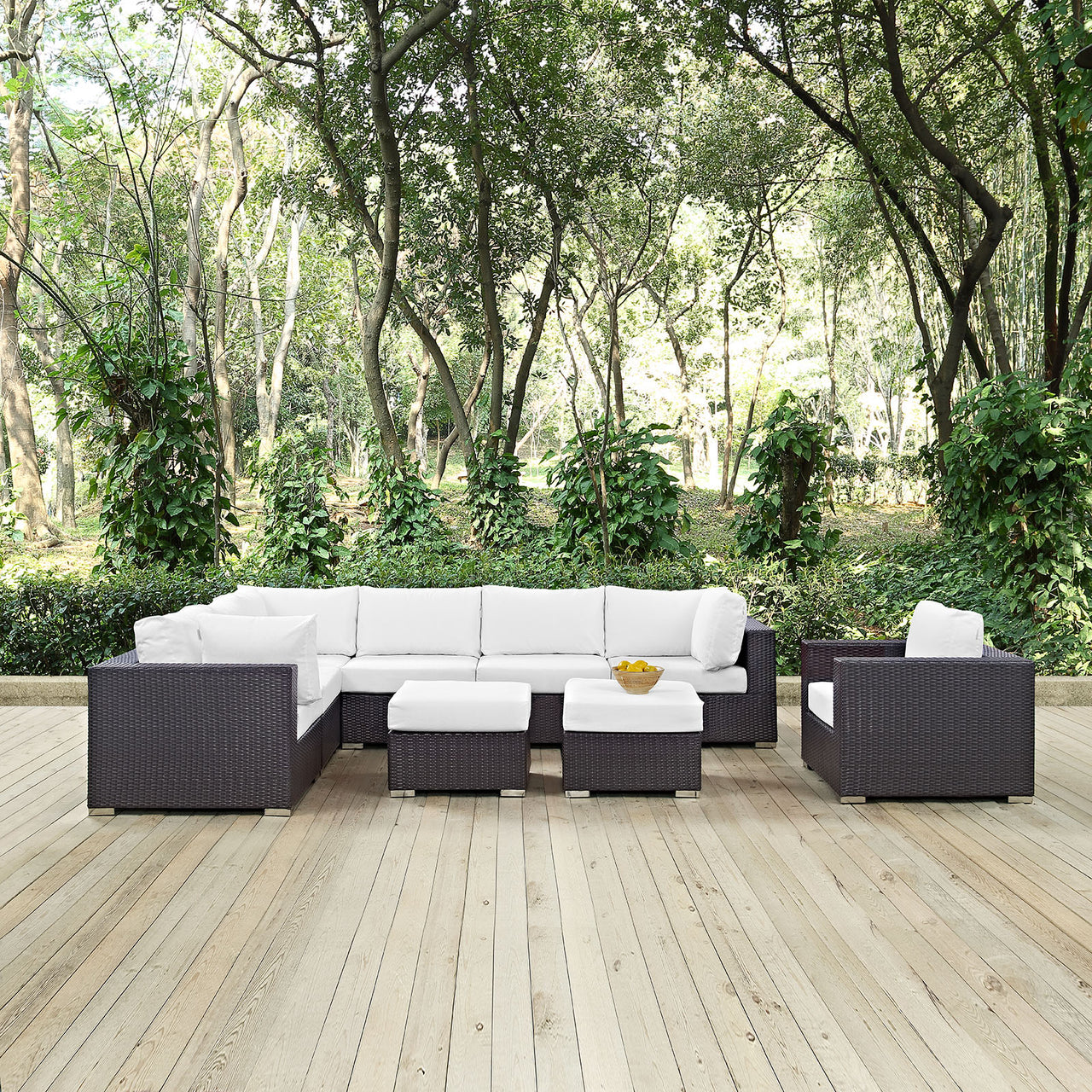 Conversation 9-Piece Alfresco Sectional Set, Espresso & White
