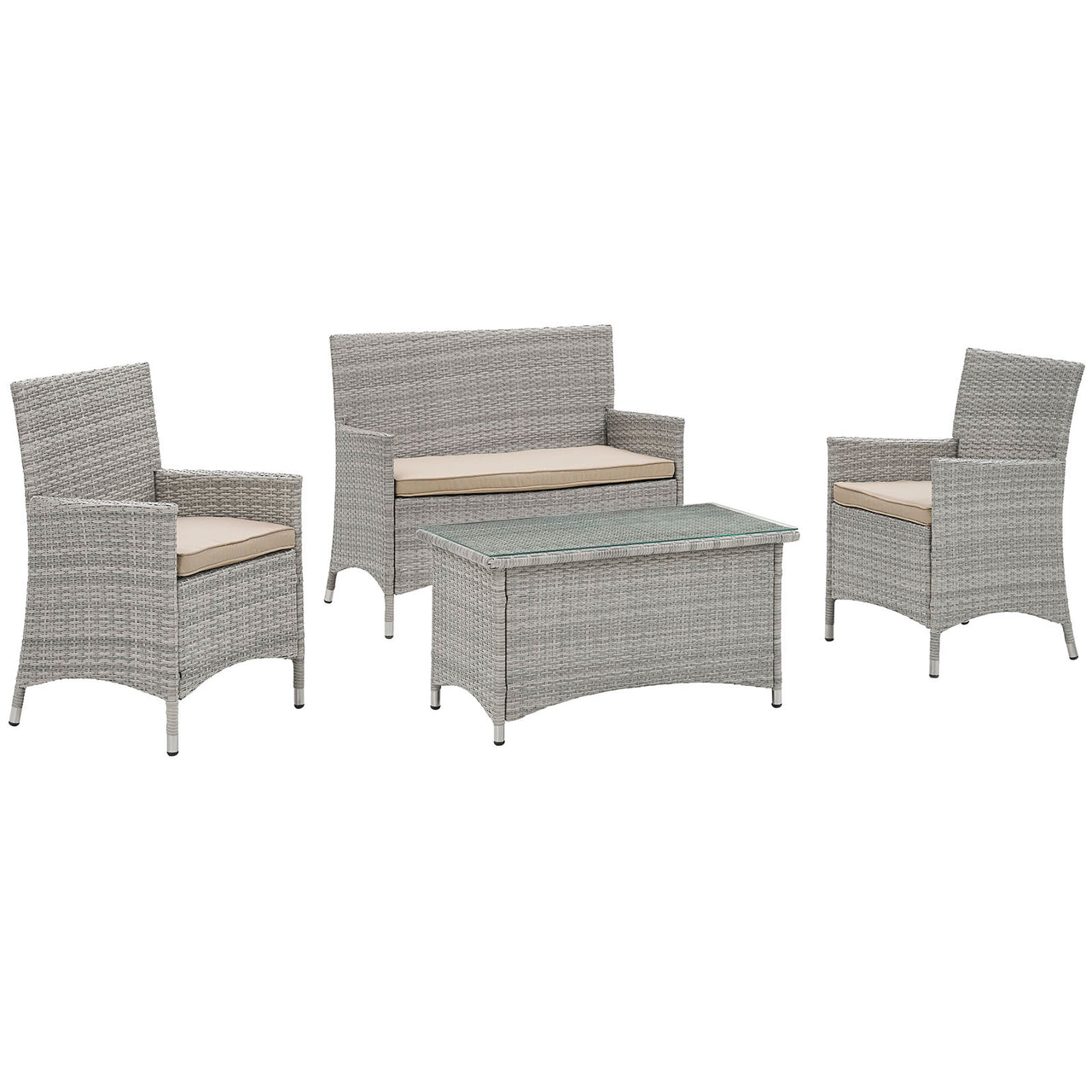 Bridge 4 Piece Outdoor Patio Conversation Set, Light Gray & Beige