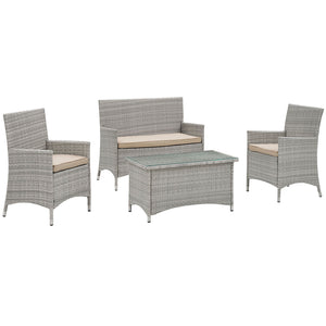Bridge 4 Piece Outdoor Patio Conversation Set, Light Gray & Beige