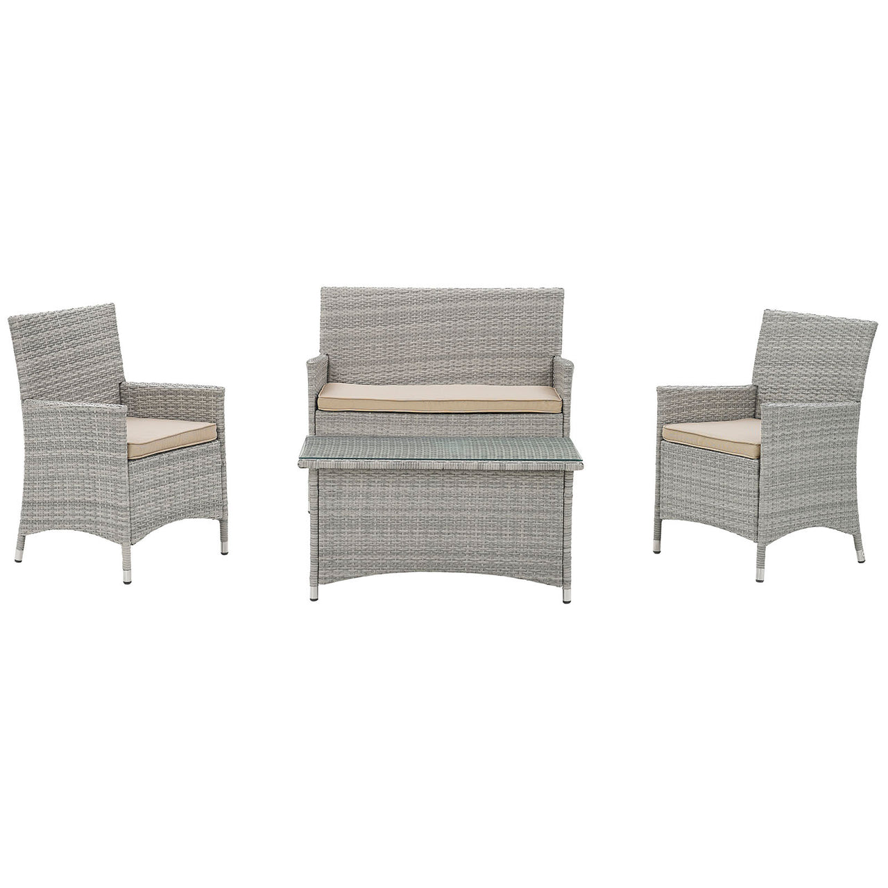 Bridge 4 Piece Outdoor Patio Conversation Set, Light Gray & Beige