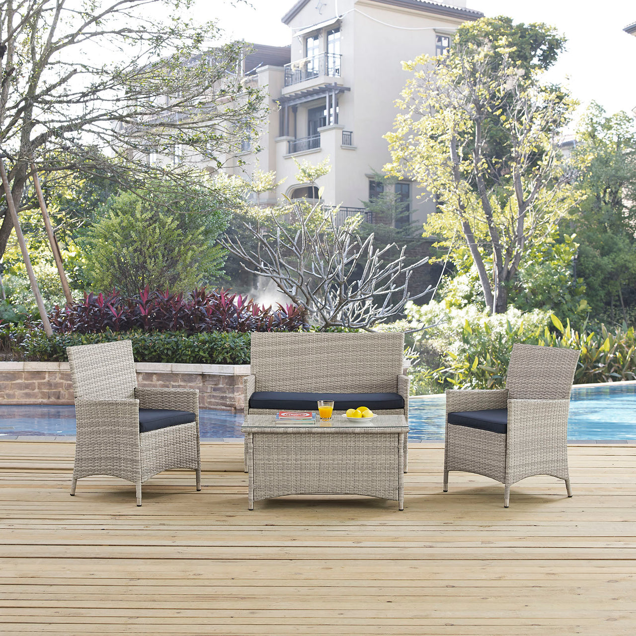 Briallen 4-Piece Alfresco Conversation Set, Light Gray & Navy