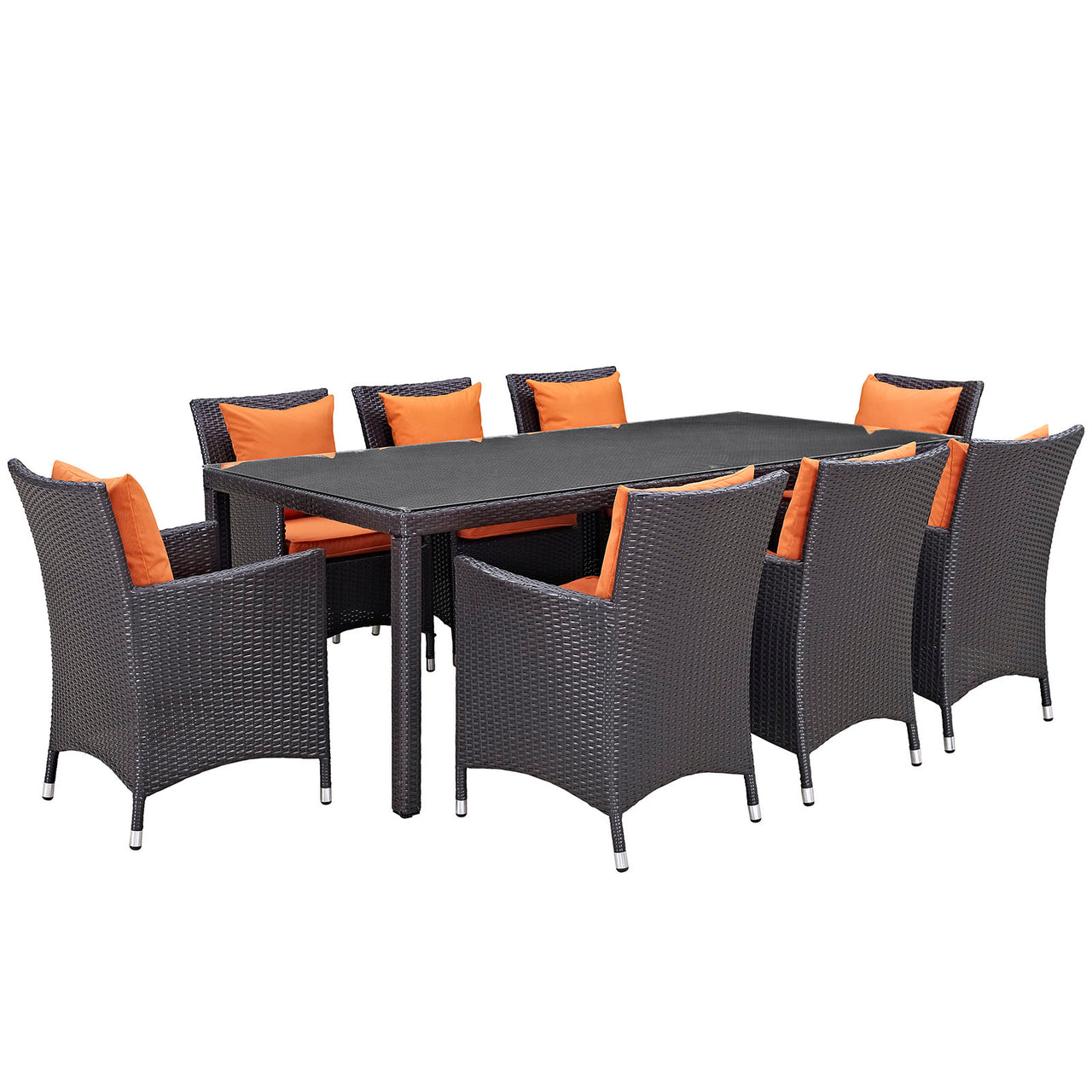 Convene 9 Piece Outdoor Patio Dining Set, Espresso & Orange