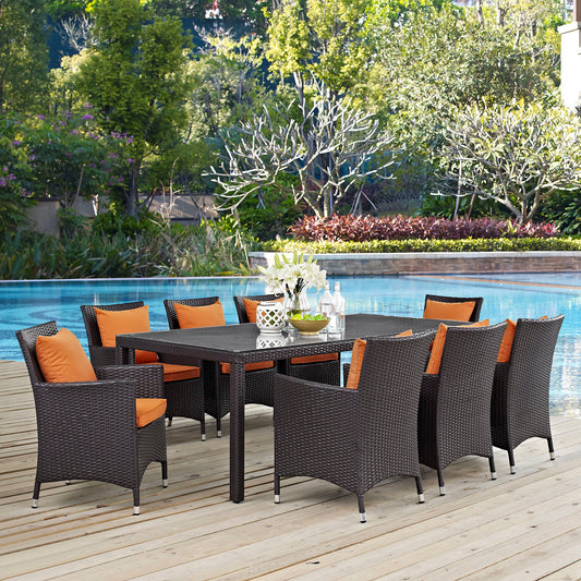 Conversation 9-Piece Alfresco Dining Set, Espresso & Orange