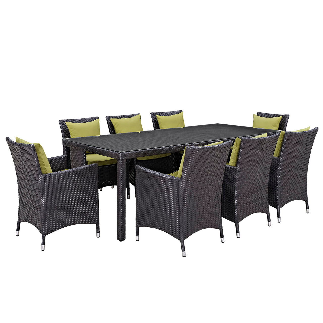 Convene 9 Piece Outdoor Patio Dining Set, Espresso & Peridot