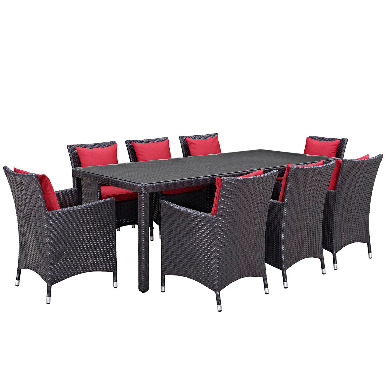 Convene 9 Piece Outdoor Patio Dining Set, Espresso & Red