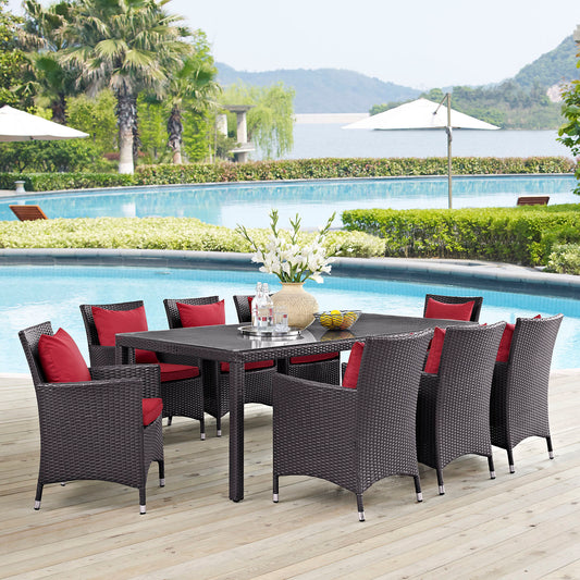 Conversation 9-Piece Alfresco Dining Set, Espresso & Red