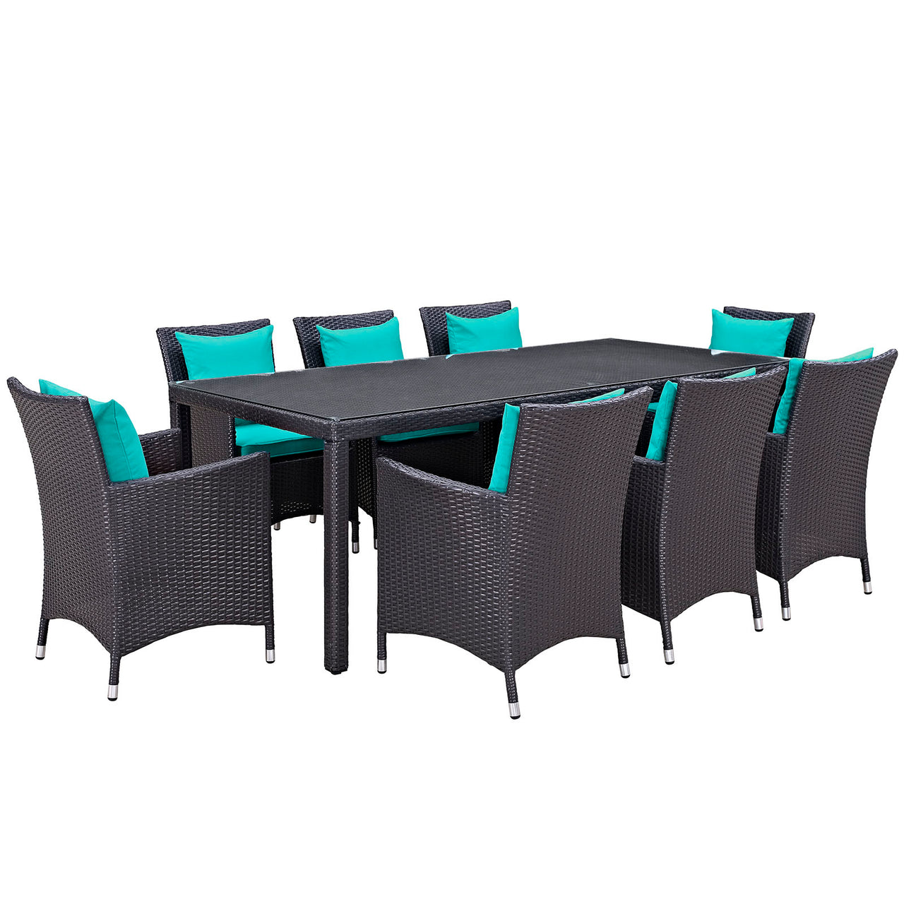 Conversation 9-Piece Alfresco Dining Set, Espresso & Turquoise