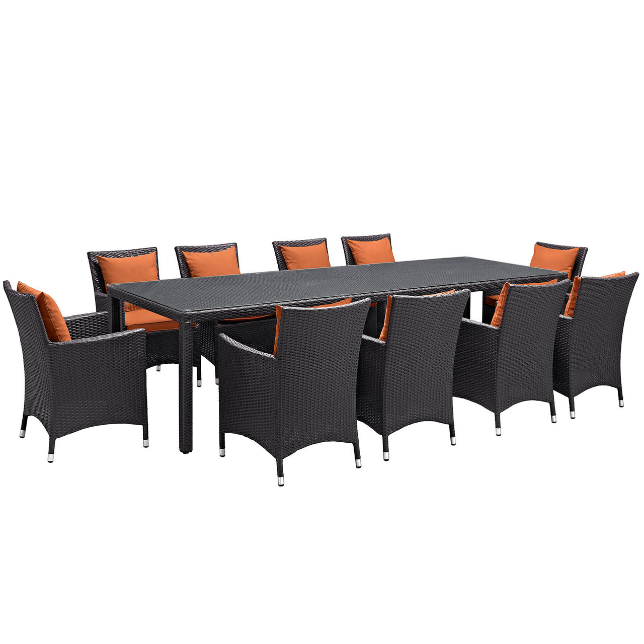 Convene 11 Piece Outdoor Patio Dining Set, Espresso & Orange