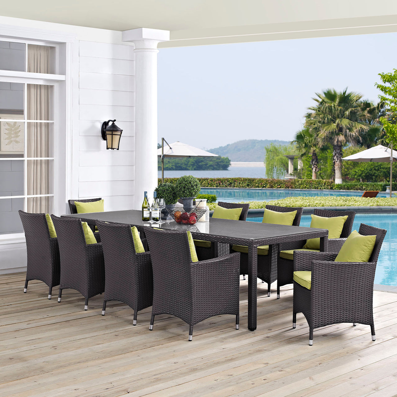 Conversation 11-Piece Alfresco Dining Set, Espresso & Peridot