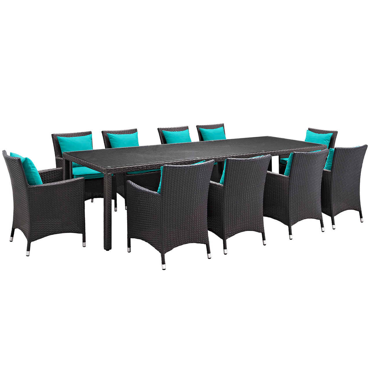 Convene 11 Piece Outdoor Patio Dining Set, Espresso & Turquoise