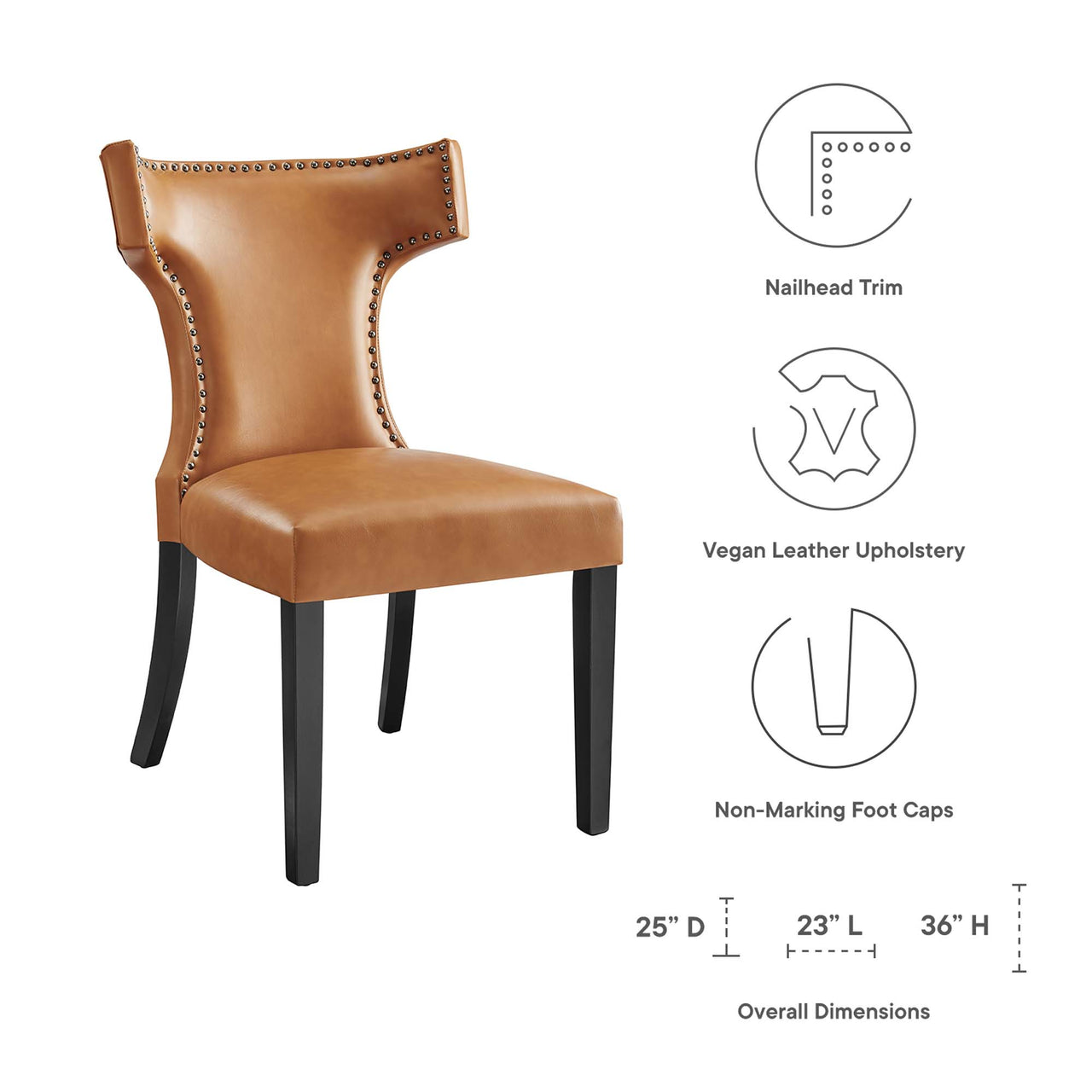Curve Vegan Leather Dining Chair, Tan