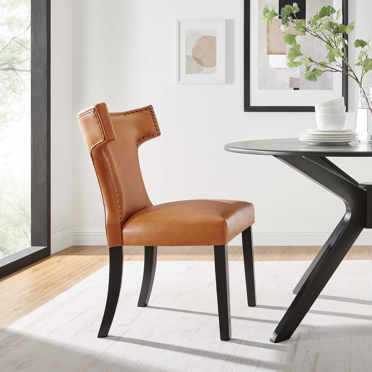 Curve Vegan Leather Dining Chair, Tan