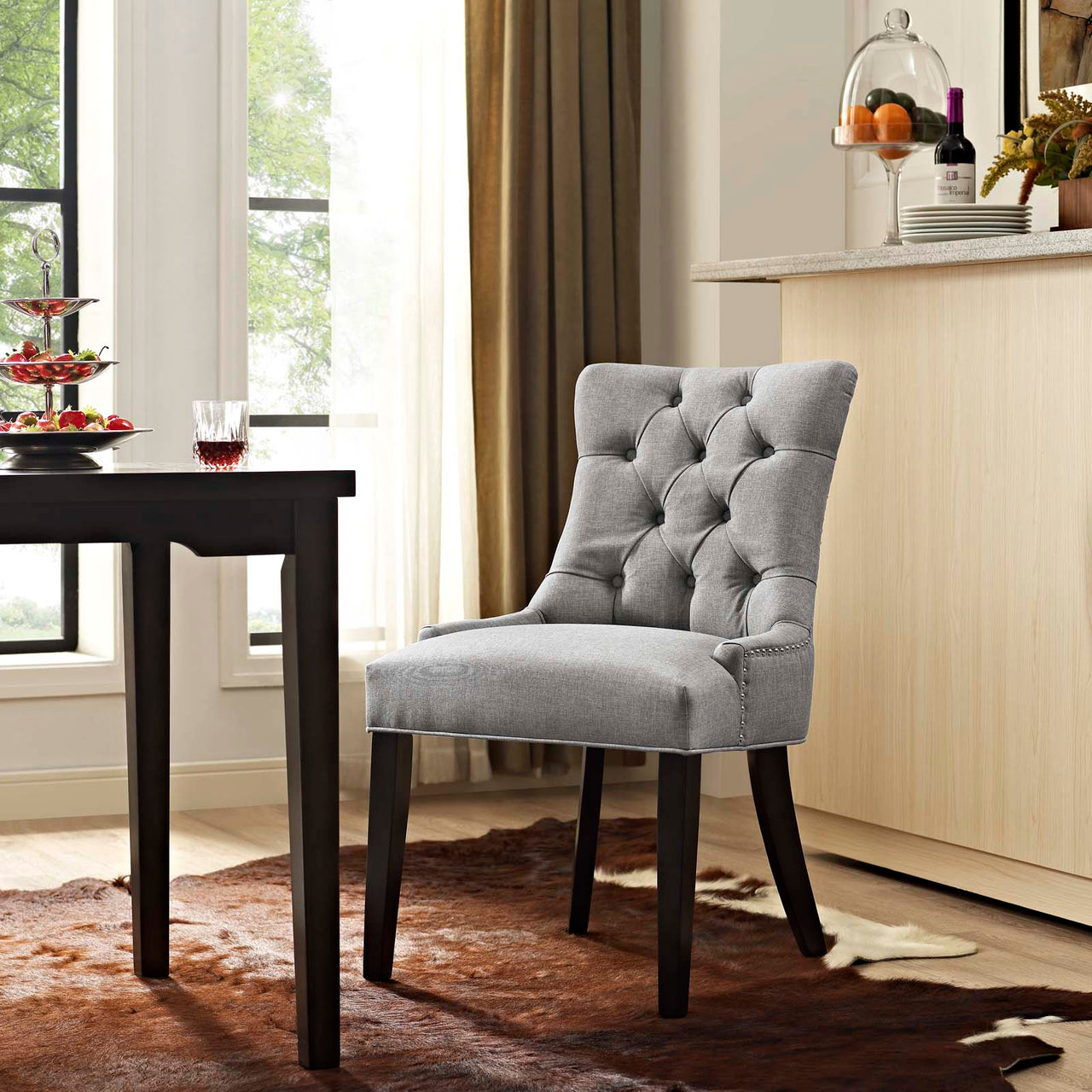 Regent Tufted Fabric Dining Chair, Light Gray