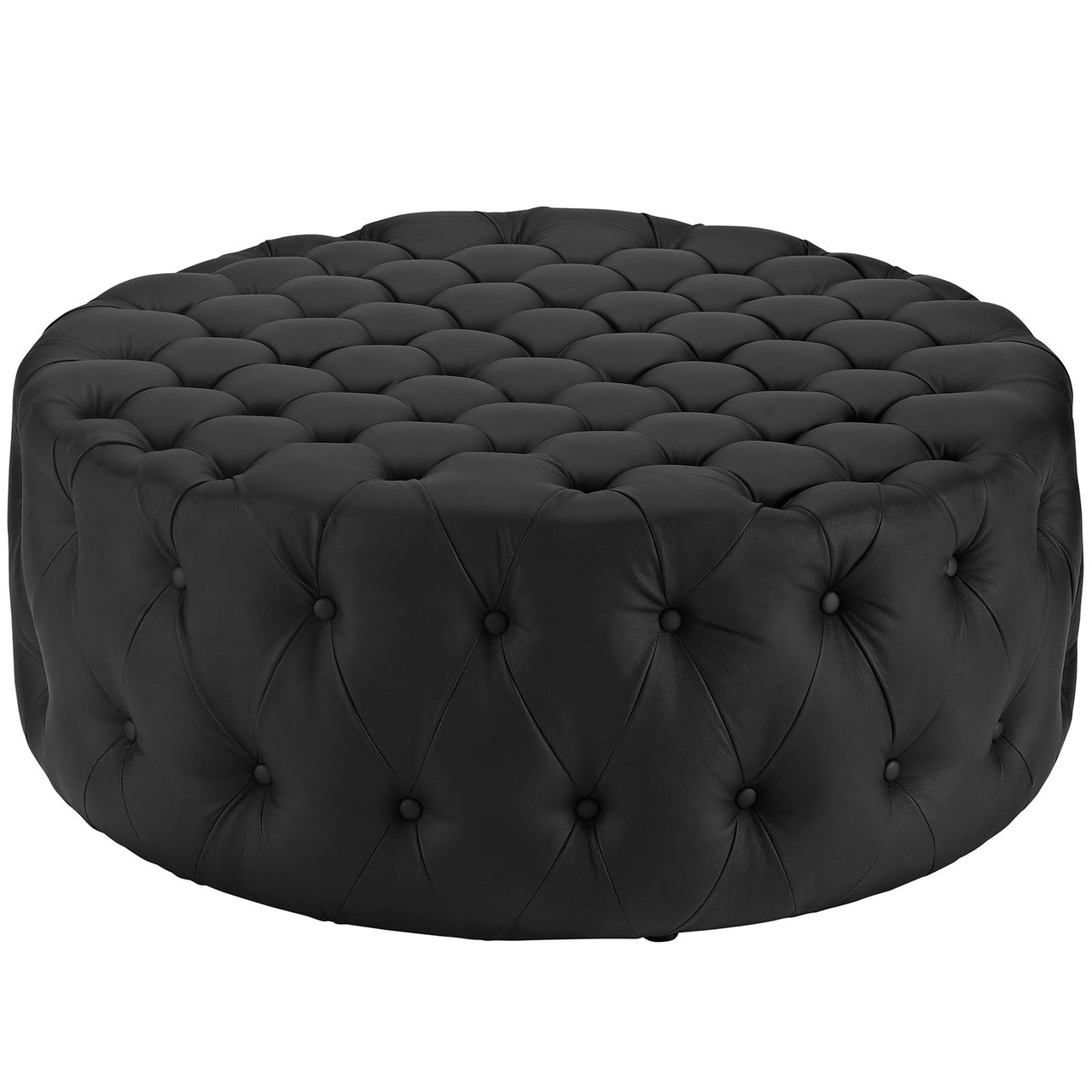 Amour Upholstered Vinyl Ottoman, Black